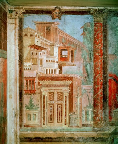 Painel de Cubiculum do quarto da vila de P Fannius em Boscoreale, Pompéia, c.50-40 aC (pintura de parede) de Roman